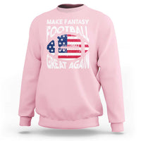 Light pink crewneck sweatshirt with 'Make Fantasy Football Great Again' flag graphic
