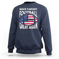 Navy crewneck sweatshirt with 'Make Fantasy Football Great Again' flag graphic