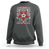 Charcoal crewneck sweatshirt with anti-Christmas Santa graphic and “MERRY ANTI CHRISTMAS”