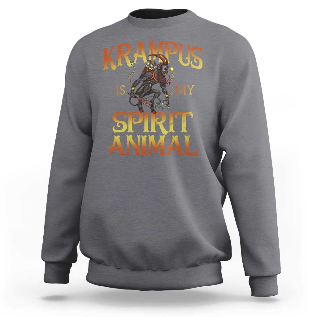 Sport gray crewneck sweatshirt with Krampus “Spirit Animal” graphic