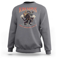 Charcoal kids' Krampus sweatshirt with monster graphic and 'Child Transport Service' text.