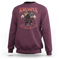Maroon kids' Krampus sweatshirt with monster graphic and 'Child Transport Service' text.