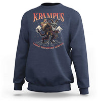 Navy kids' Krampus sweatshirt with monster graphic and 'Child Transport Service' text.