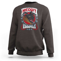 Dark chocolate sweatshirt with Krampus cat graphic on chest, crew neck, long sleeves