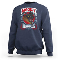 Navy sweatshirt with Krampus cat graphic on chest, crew neck, long sleeves