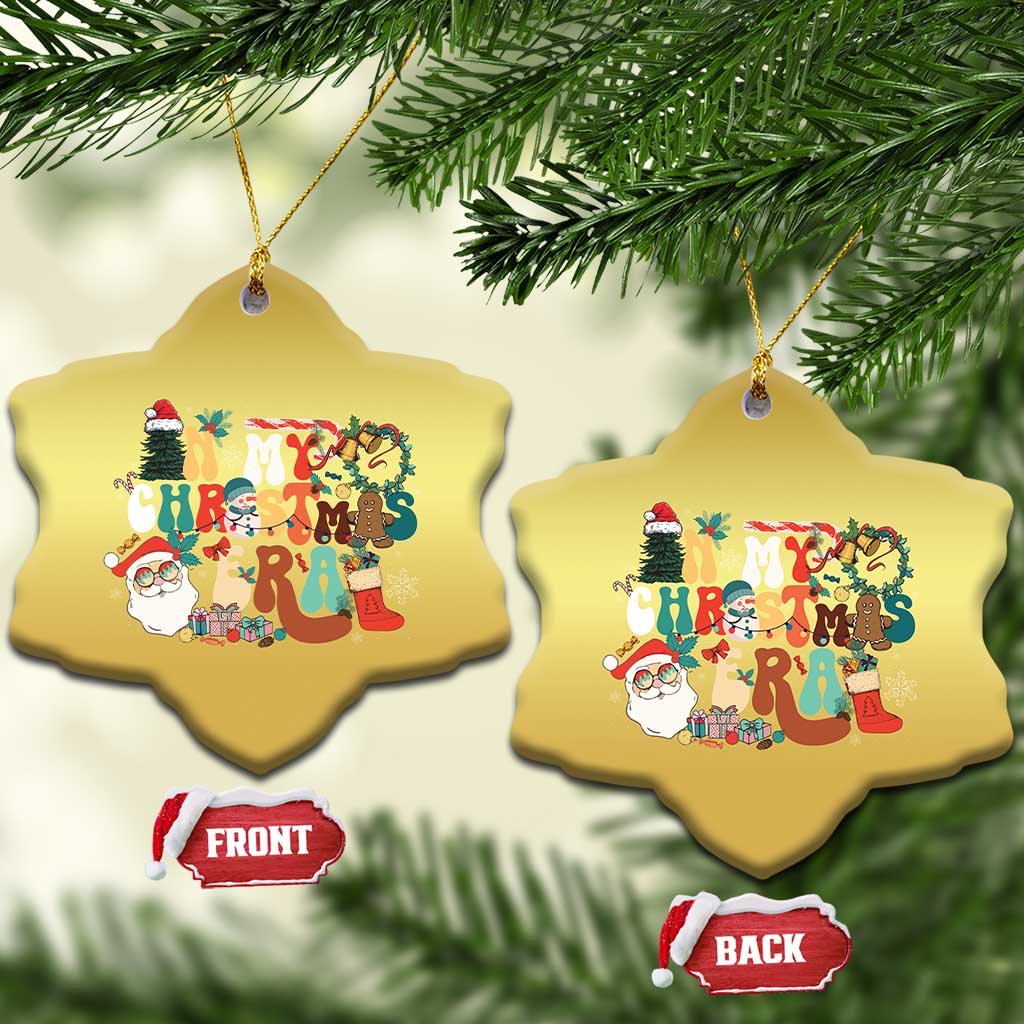 Gold star-shaped Christmas ornaments with retro 'Christmas' graphic, front and back