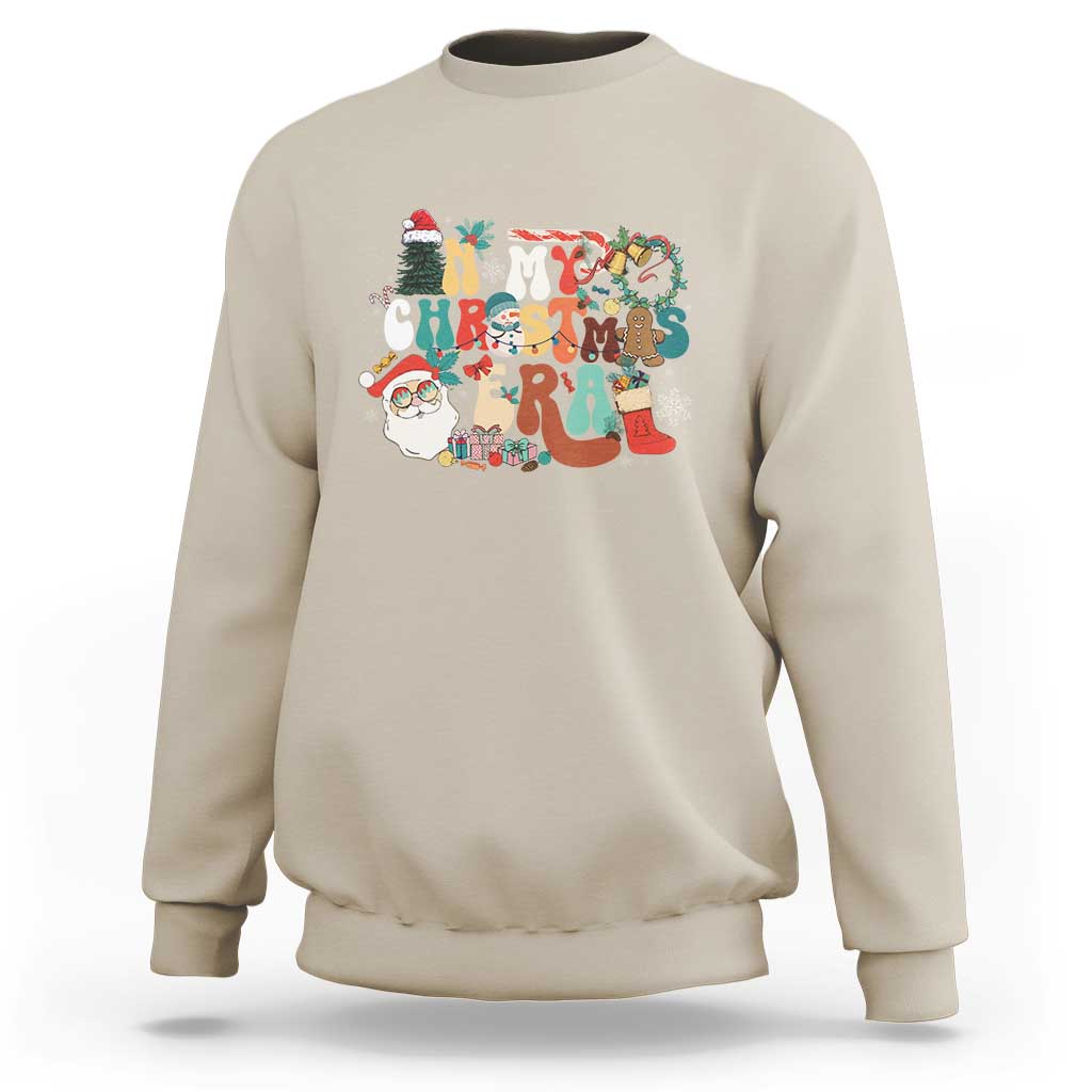Sand crewneck sweatshirt with colorful retro Christmas graphic on chest