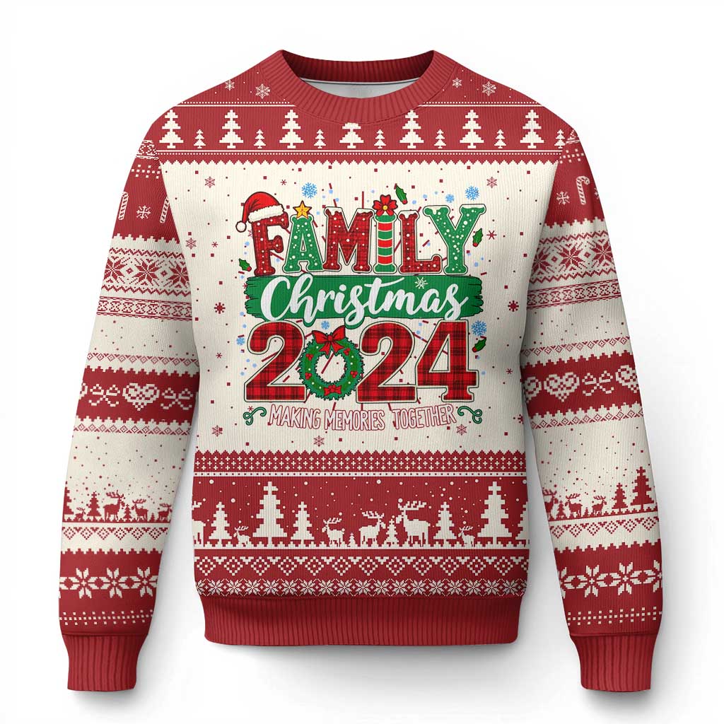 Red and cream ugly Christmas sweater with Family Christmas 2024 graphic