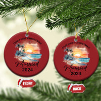 Pair of red round Christmas ornaments with “Our First Christmas” and “Married 2024”