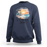Navy crewneck sweatshirt with "Married 2024" and palm sunset front print.