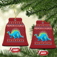 Red bell-shaped Menorasaurus dinosaur ornament with menorah candles and festive pattern