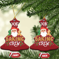 Pair of red bell-shaped cookie baking crew ornaments with Santa and gingerbread; FRONT and BACK.