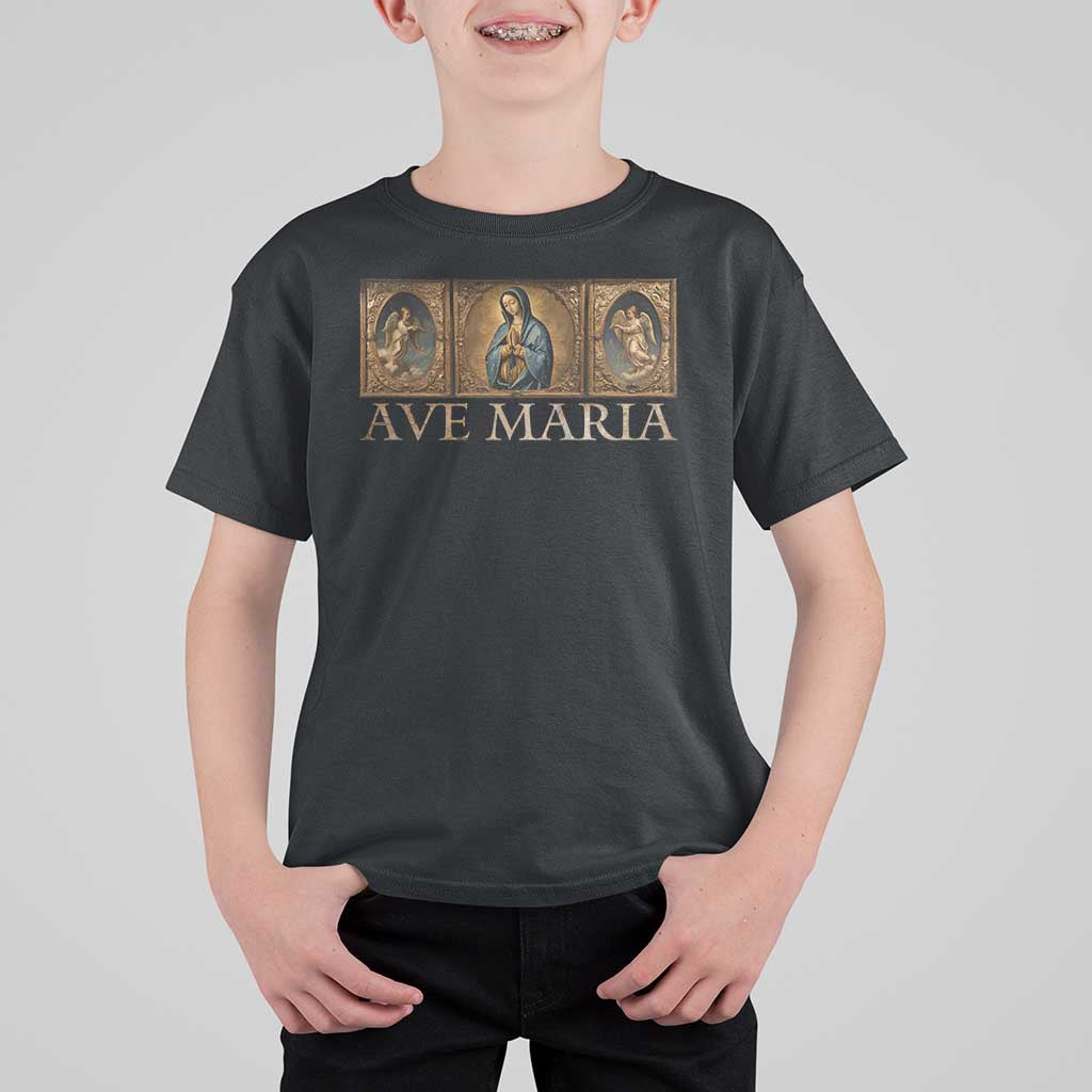 Marian Catholic Ave Maria T Shirt For Kid Vintage Aesthetic Blessed Mother Mary Hail - Wonder Print Shop