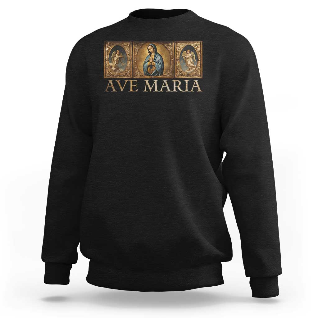 Marian Catholic Ave Maria Sweatshirt Vintage Aesthetic Blessed Mother Mary Hail - Wonder Print Shop