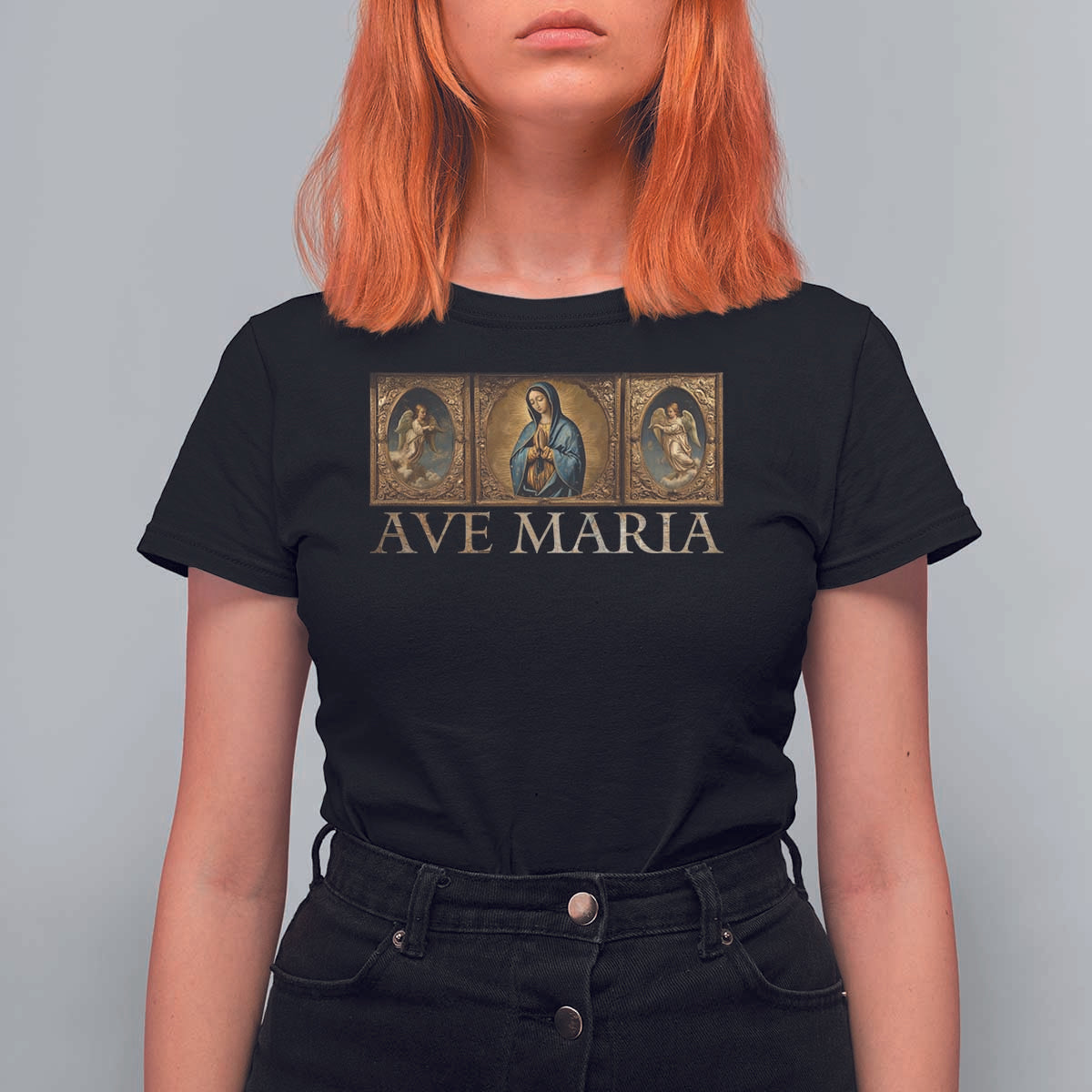 Marian Catholic Ave Maria T Shirt For Women Vintage Aesthetic Blessed Mother Mary Hail - Wonder Print Shop