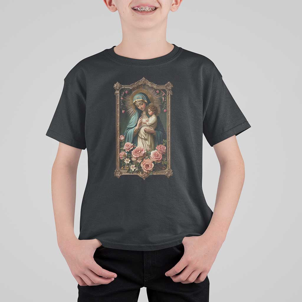 Marian Catholic Ave Maria T Shirt For Kid Blessed Mother Mary Hail Vintage Aesthetic - Wonder Print Shop