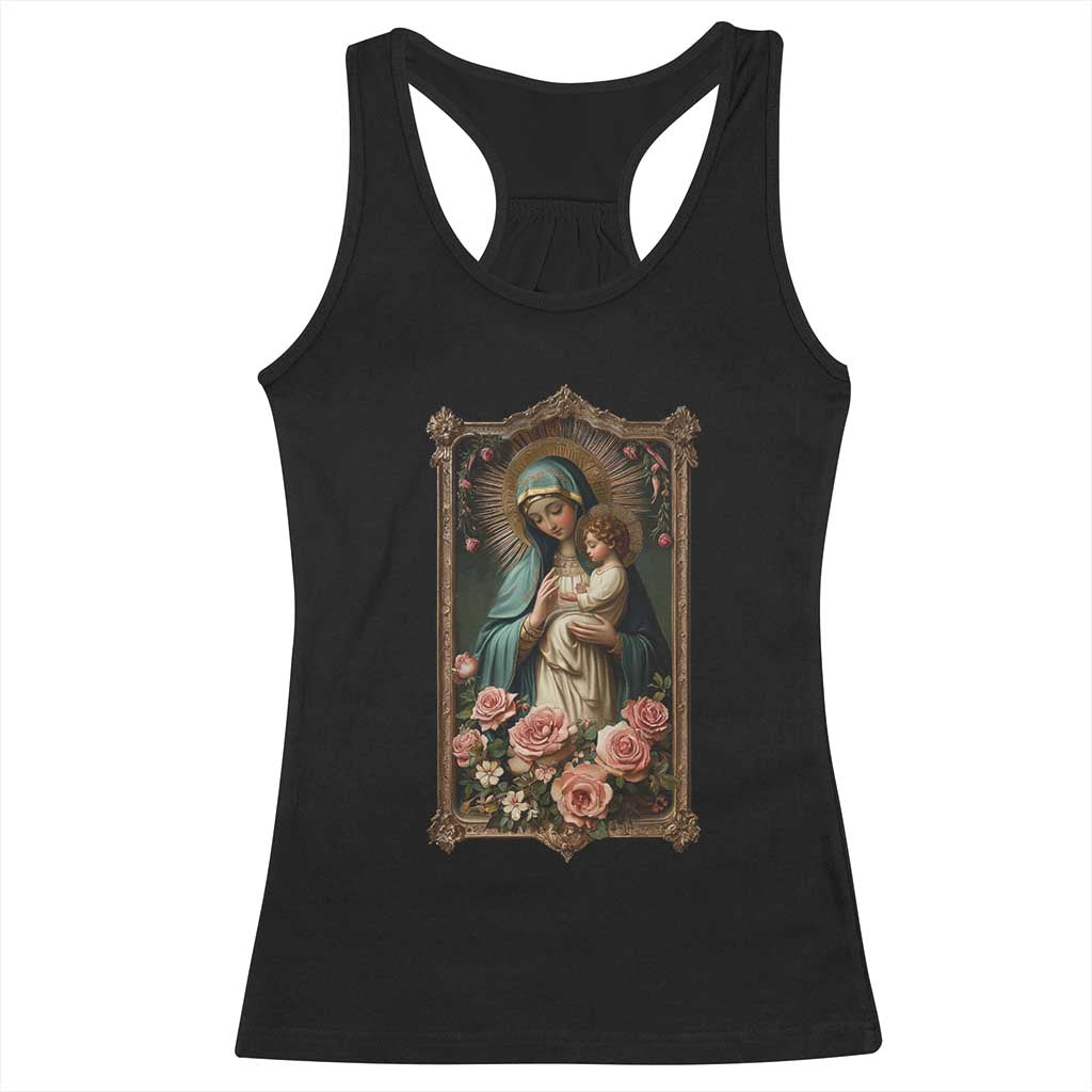 Marian Catholic Ave Maria Racerback Tank Top Blessed Mother Mary Hail Vintage Aesthetic