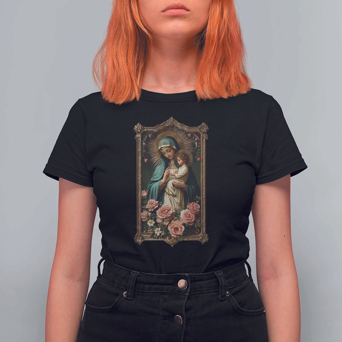 Marian Catholic Ave Maria T Shirt For Women Blessed Mother Mary Hail Vintage Aesthetic - Wonder Print Shop