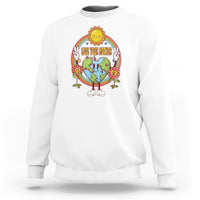 Earth Day sweatshirt, white crewneck with colorful Love Your Mother Earth graphic