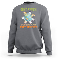Charcoal Earth Day cat sweatshirt with globe 'Save Earth' and cats graphic