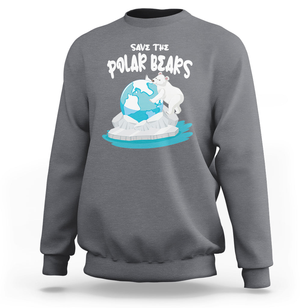 Charcoal gray sweatshirt with Save the Polar Bears polar bear globe front graphic.
