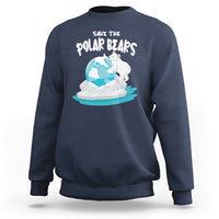 Navy sweatshirt with Save the Polar Bears polar bear globe front graphic.