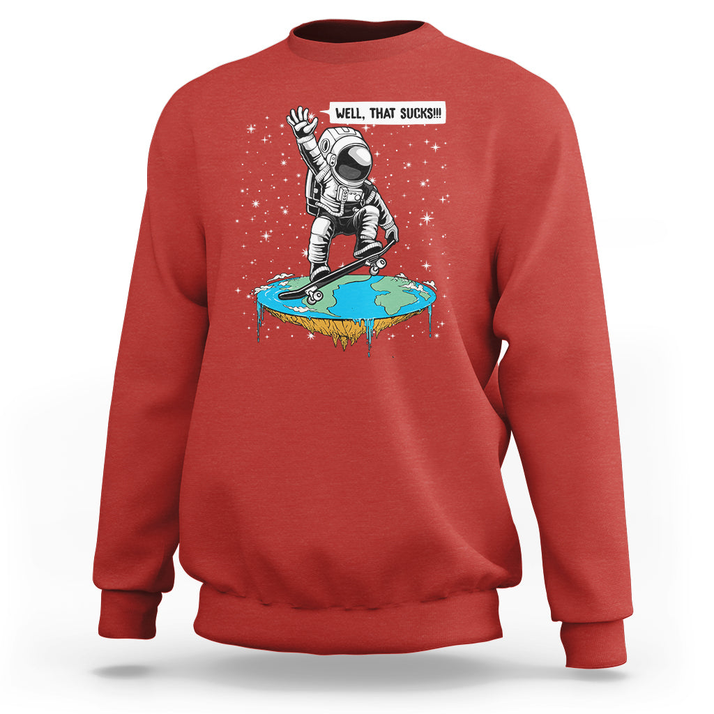Red outer space sweatshirt with astronaut graphic on front