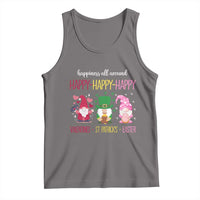 Grey kids tank top with gnome graphic and Happy-Happy Valentine–St. Patrick–Easter text