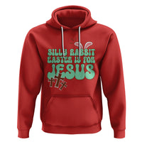 Red pullover hoodie with colorful Easter and Jesus graphic on the front, kangaroo pocket