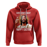 Red Easter hoodie with front kangaroo pocket and “Happy Easter!” meme graphic