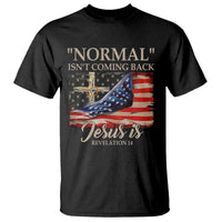 Black Christian T-shirt with USA flag, cross, and 'Jesus is' print