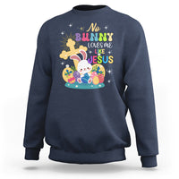 Navy Easter sweatshirt with colorful bunny and Jesus graphic on the front