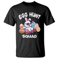 Black Easter egg hunt graphic t-shirt with bunny, “EGG HUNT” and “SQUAD” text.