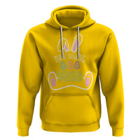 Daisy yellow pullover hoodie with kangaroo pocket and 'Squad' bunny ears egg hunt graphic