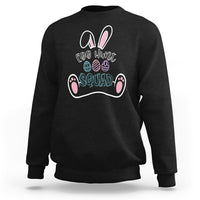 Black crewneck sweatshirt with colorful 'Egg Hunt Squad' bunny graphic on front