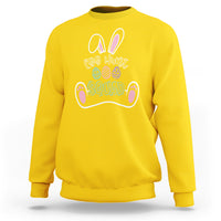 Daisy yellow crewneck sweatshirt with colorful 'Egg Hunt Squad' bunny graphic on front