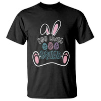 Black T-shirt with colorful “Egg Hunt Squad” graphic, bunny ears and paw print