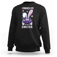 Black crewneck gamer sweatshirt with “I paused my game for Easter” text and controller graphic