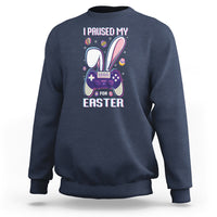 Navy crewneck gamer sweatshirt with “I paused my game for Easter” text and controller graphic