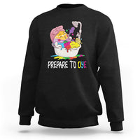 Black Easter sweatshirt with 'Prepare to Dye' graphic and long sleeves