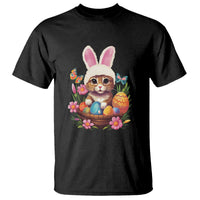 Black Easter bunny cat lover T-shirt with colorful Easter egg basket graphic