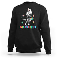 Black Easter dinosaur graphic sweatshirt with bunny eggasaurus illustration on front