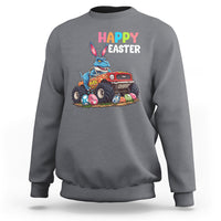Charcoal Easter sweatshirt with bunny riding monster truck graphic and “Happy Easter” text