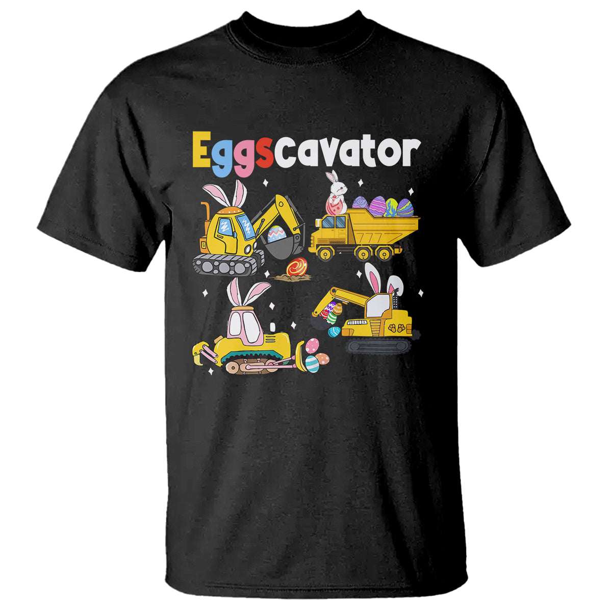 Toddler boys T-shirt in black with 'Eggscavator' Easter construction truck graphic