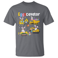 Toddler boys T-shirt in charcoal gray with 'Eggscavator' Easter construction truck graphic