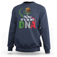 Navy sweatshirt with front "IT'S IN MY DNA" graphic and colorful DNA helix.