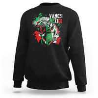 Black Mexican soccer fan sweatshirt with tiger graphic and “Vamos Mexico” print