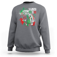 Charcoal gray Mexican soccer fan sweatshirt with tiger graphic and “Vamos Mexico” print