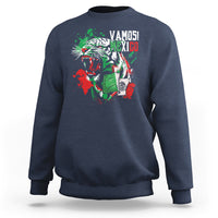 Navy Mexican soccer fan sweatshirt with tiger graphic and “Vamos Mexico” print