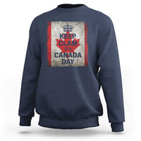Navy Canada Day sweatshirt with Keep Clam It's Canada Day front graphic